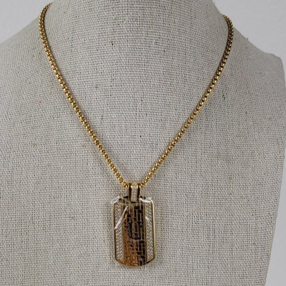 Gold-Tone Clear Crystal Initial Letter "U" Tag Pendant Necklace 24 In
